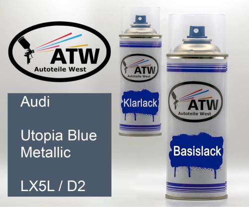 Audi, Utopia Blue Metallic, LX5L / D2: 400ml Sprühdose + 400ml Klarlack - Set, von ATW Autoteile West.